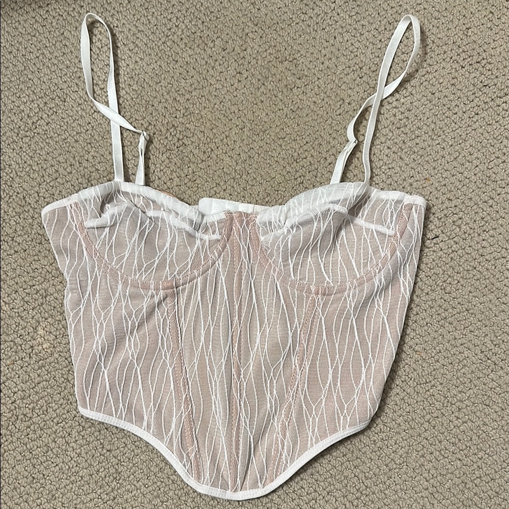 NWOT Chic White and Pink Patterned Corset Top